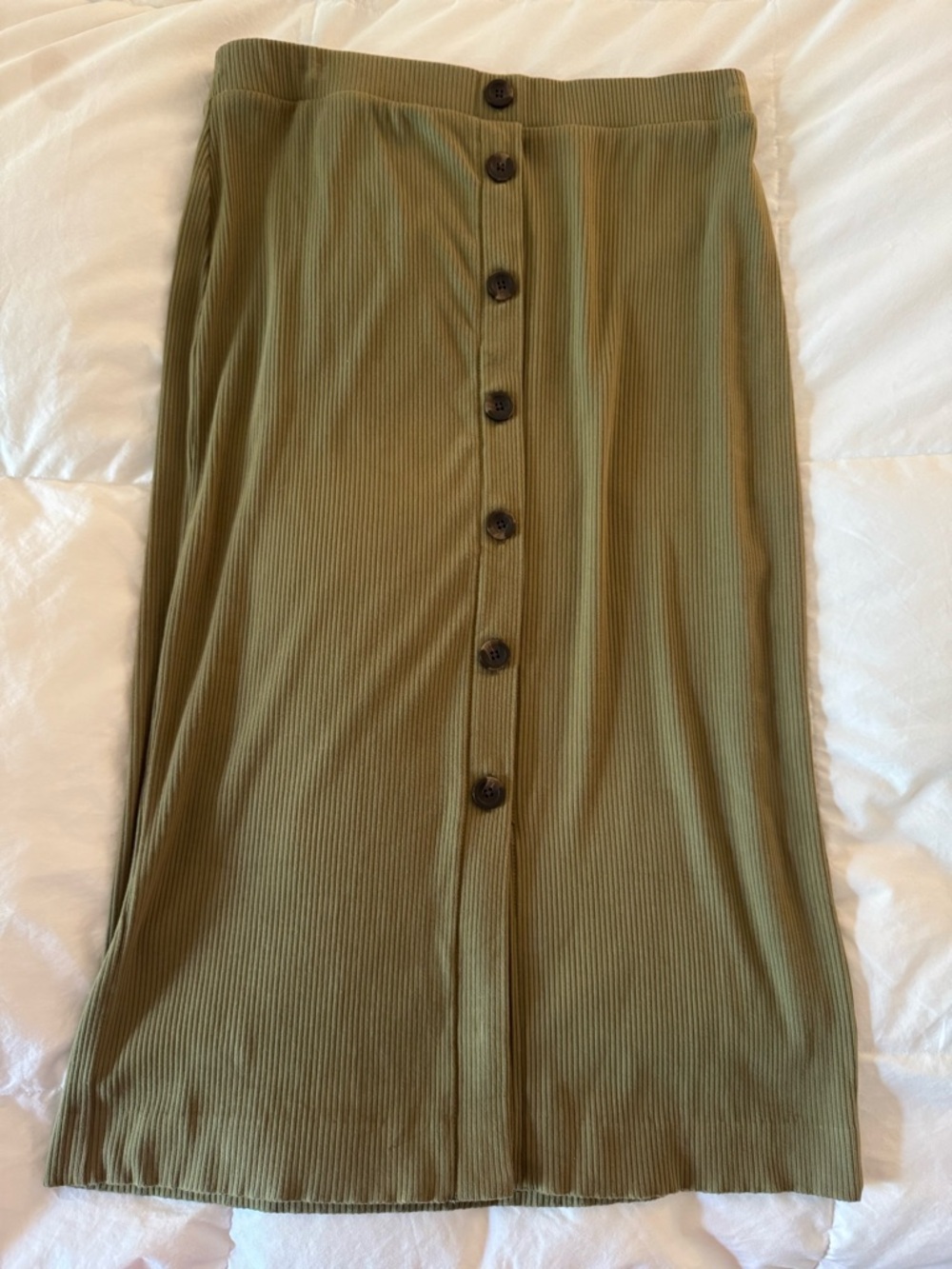 Ann Taylor Olive Ribbed Button-Front Midi Skirt